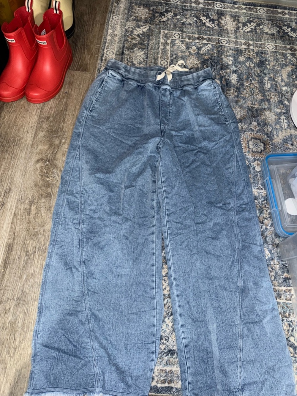 Aerie Trouser Wide Leg Drawstring Denim Pants - Light Blue